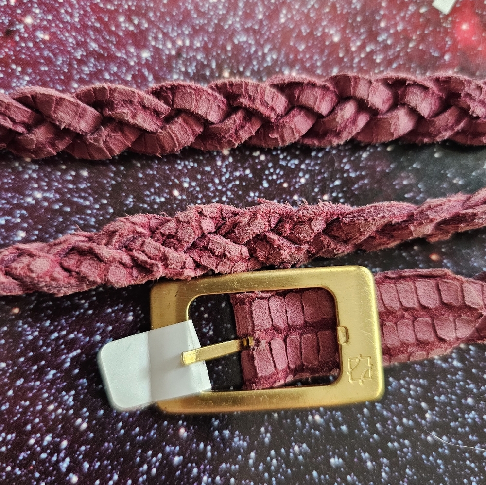 NWT ADA Adeline burgundy python leather braided bohemian chic belt‎